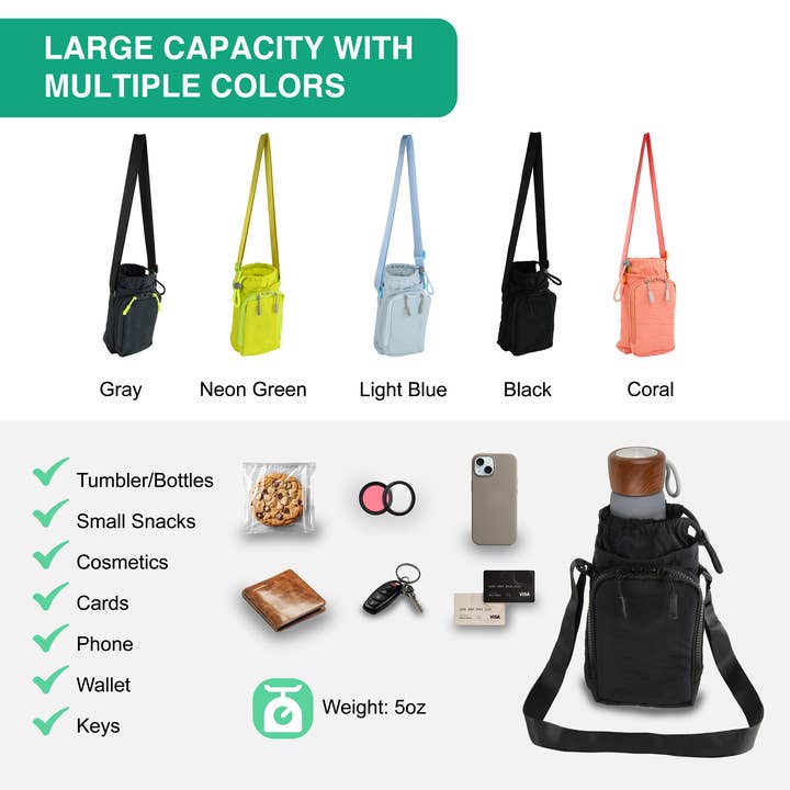 Print Supremacy - Wholesale Crossbody Bag - Unisex - Insulated Water Bottle Holder w/ Adjustable Strap and Pocket