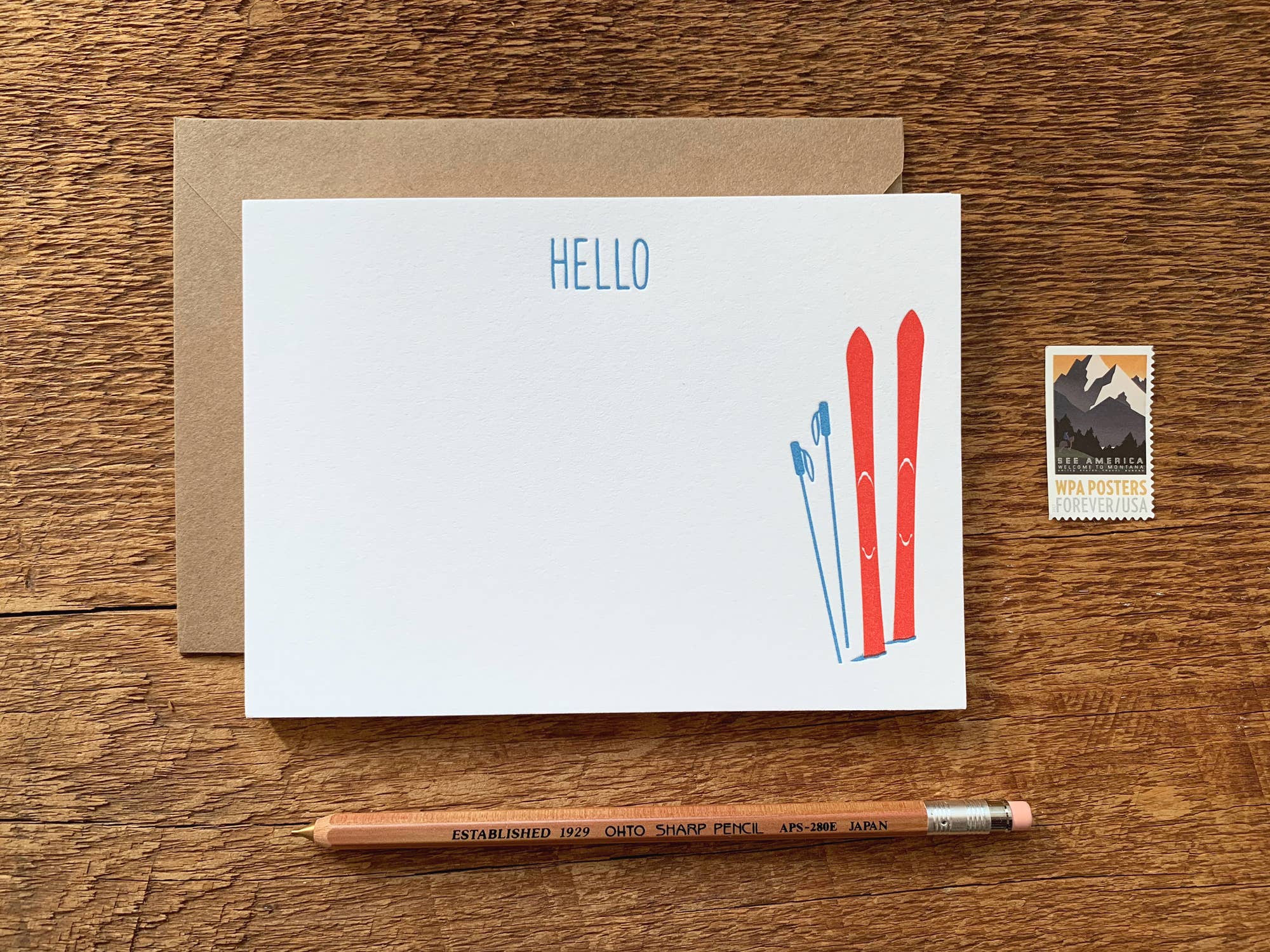 Noteworthy Paper & Press - Wholesale Stationery/Notecard Set - Hello Skis Flat Stationery1