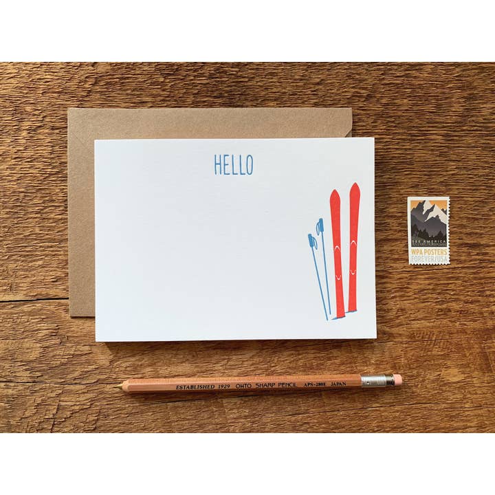 Noteworthy Paper & Press - Wholesale Stationery/Notecard Set - Hello Skis Flat Stationery1