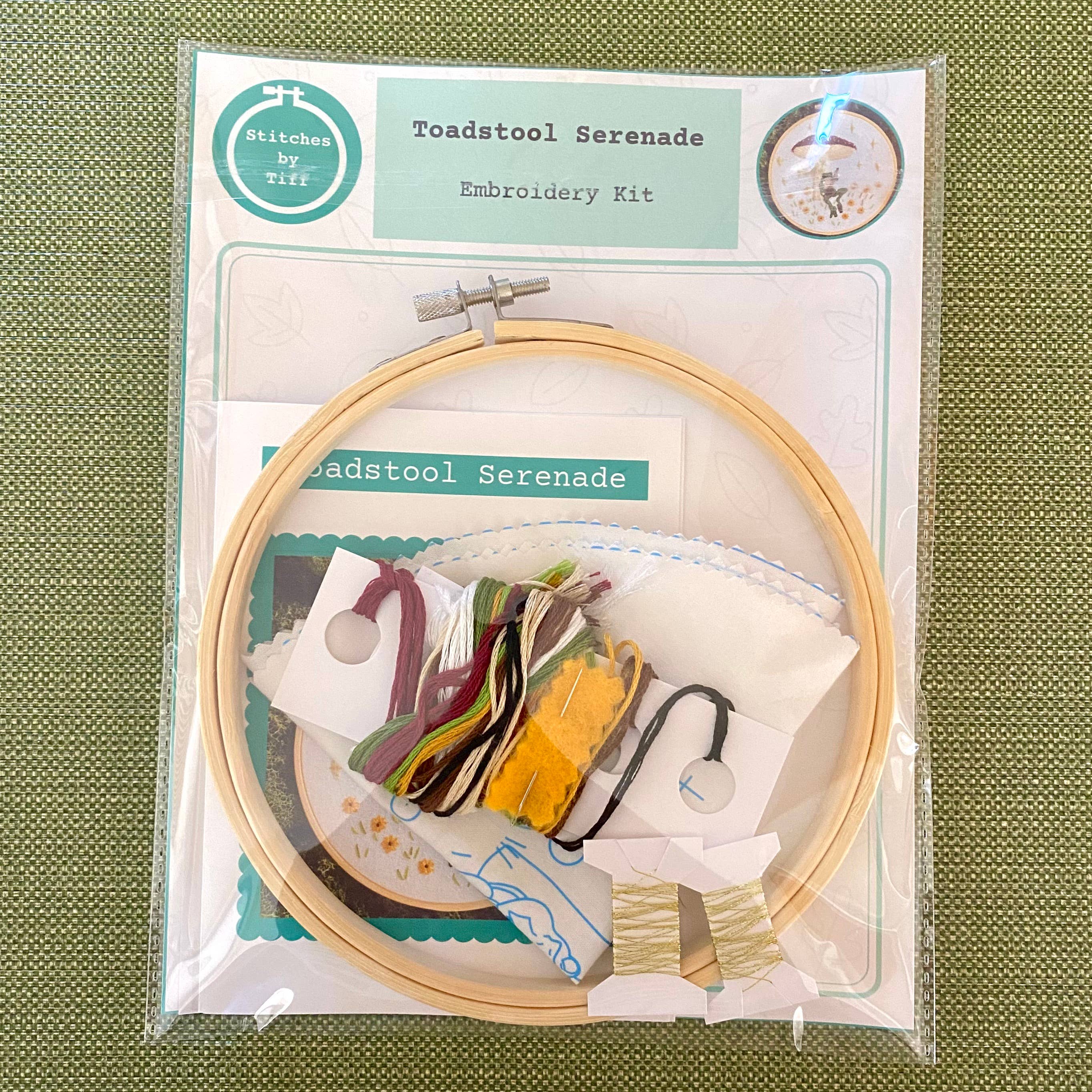 Stitches By Tiff - Wholesale Embroidery/Cross Stitch Supplies - Toadstool Serenade Frog & Mushroom Craft DIY Embroidery Kit2