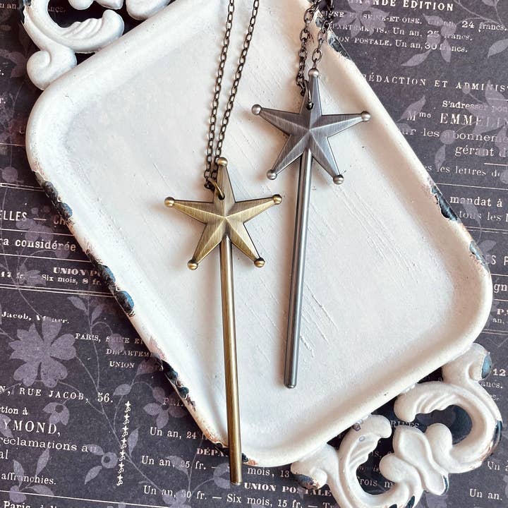 Merryweather Large Magic Wand Necklace, Godmother Gift for wholesale by The green antique trunk