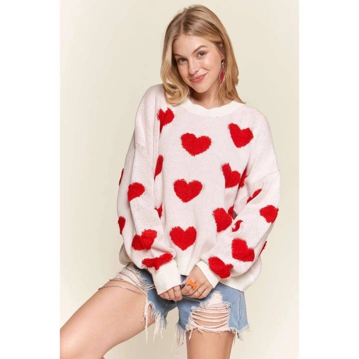 Blue Bunny Inc - Wholesale Knit Sweater - Women's - Cropped Button Down Sweater Cardigan Boho Floral Heart Patte