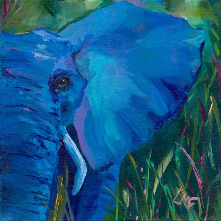 Blue Elephant — Art Print, Bold Maximalist for wholesale by L Marie Art