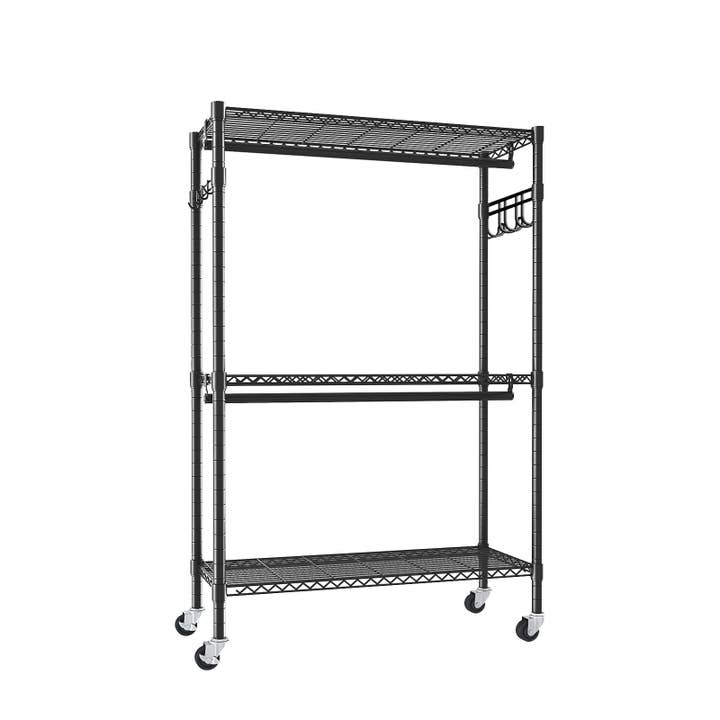 39F Inc. - Wholesale Coat Rack - Black Heavy Duty Rolling Clothes Rack with Shelves & Hooks10