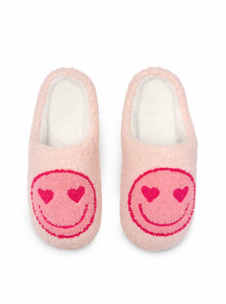 Living Royal - Wholesale Slippers - Women's - Indoor / Outdoor Slippers - Heart Eyes Happy Faces - Pink