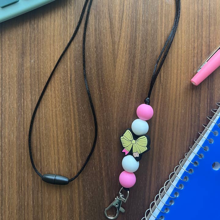 Silicone Yellow Pencil Bow Lanyard - 20”L w/Breakaway Clasp for wholesale by Katesy Things