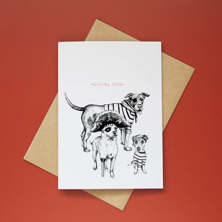 Muttley Crew Dog Hand Illustrated Greeting Card for wholesale by Strange Goods