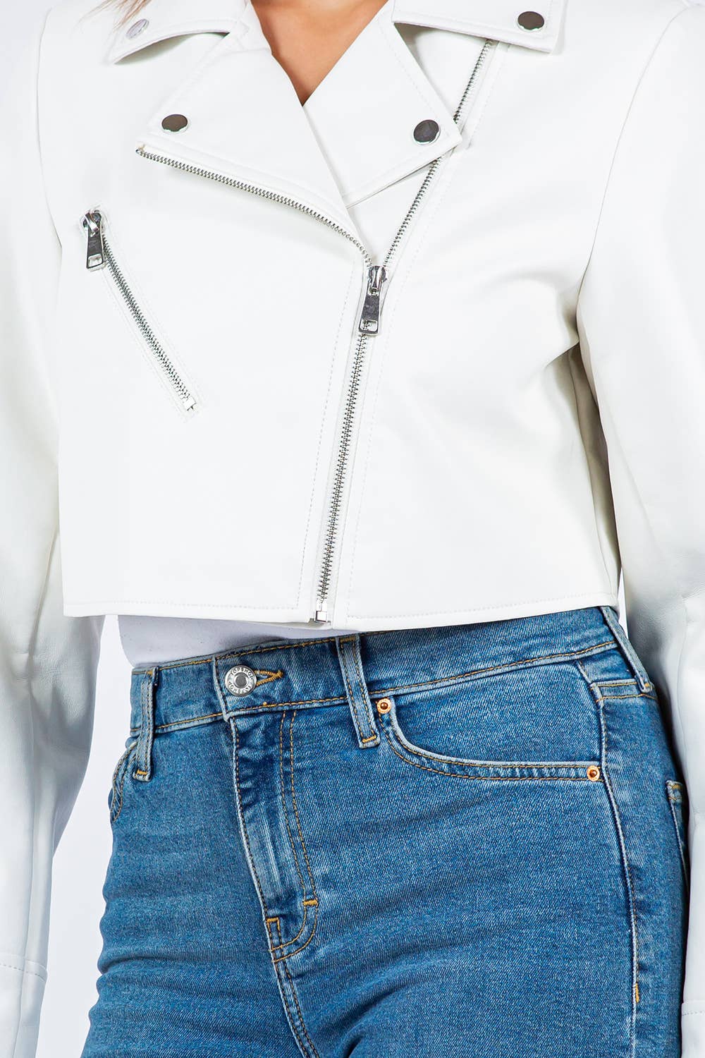 Veracci – wholesale Leather jacket – Women′s – Faux Leather Cropped Moto Jacket13