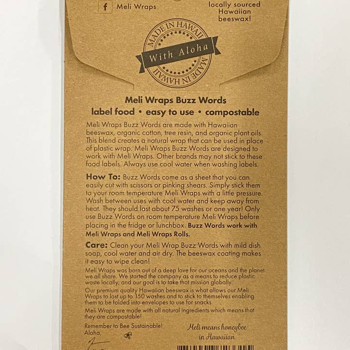 Meli Wraps - Wholesale Food Storage Wrap/Bag - Buzz Words Beeswax Wrap Food Labels6