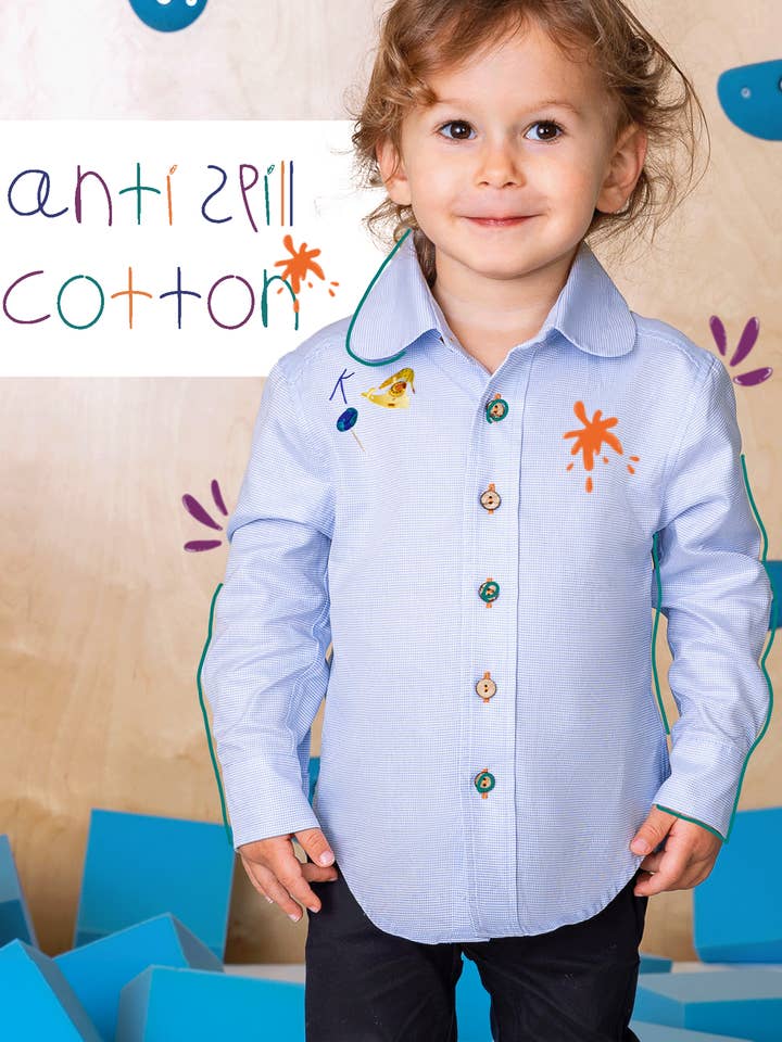 boy.ish earth embroideries round collar anti-spill button-up for wholesale by Kidish