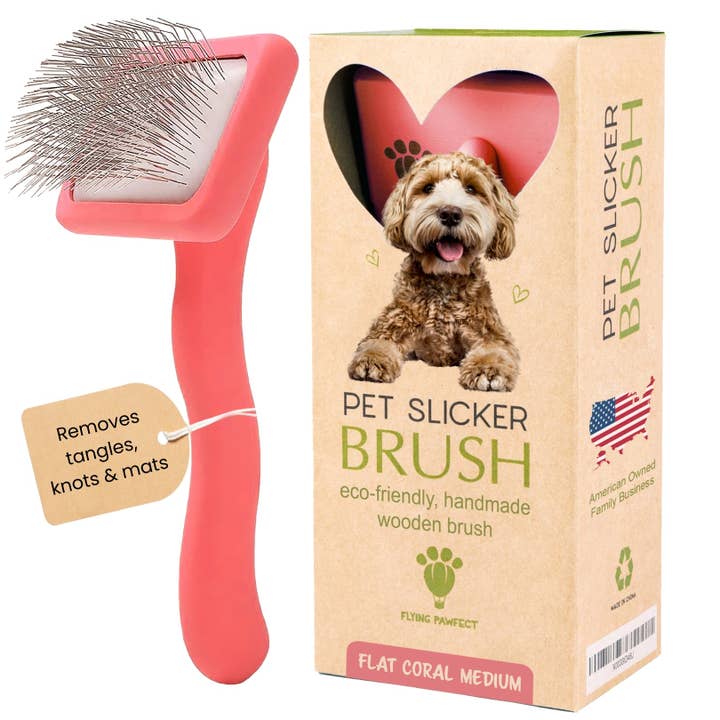 Pet Slicker Brush for Dogs and Cats, Flat Coral Medium for wholesale by Flying Pawfect