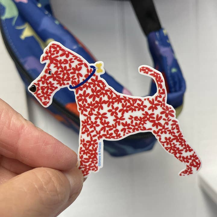 Red Daisy Terrier Sticker for wholesale by Gilmore & Friends