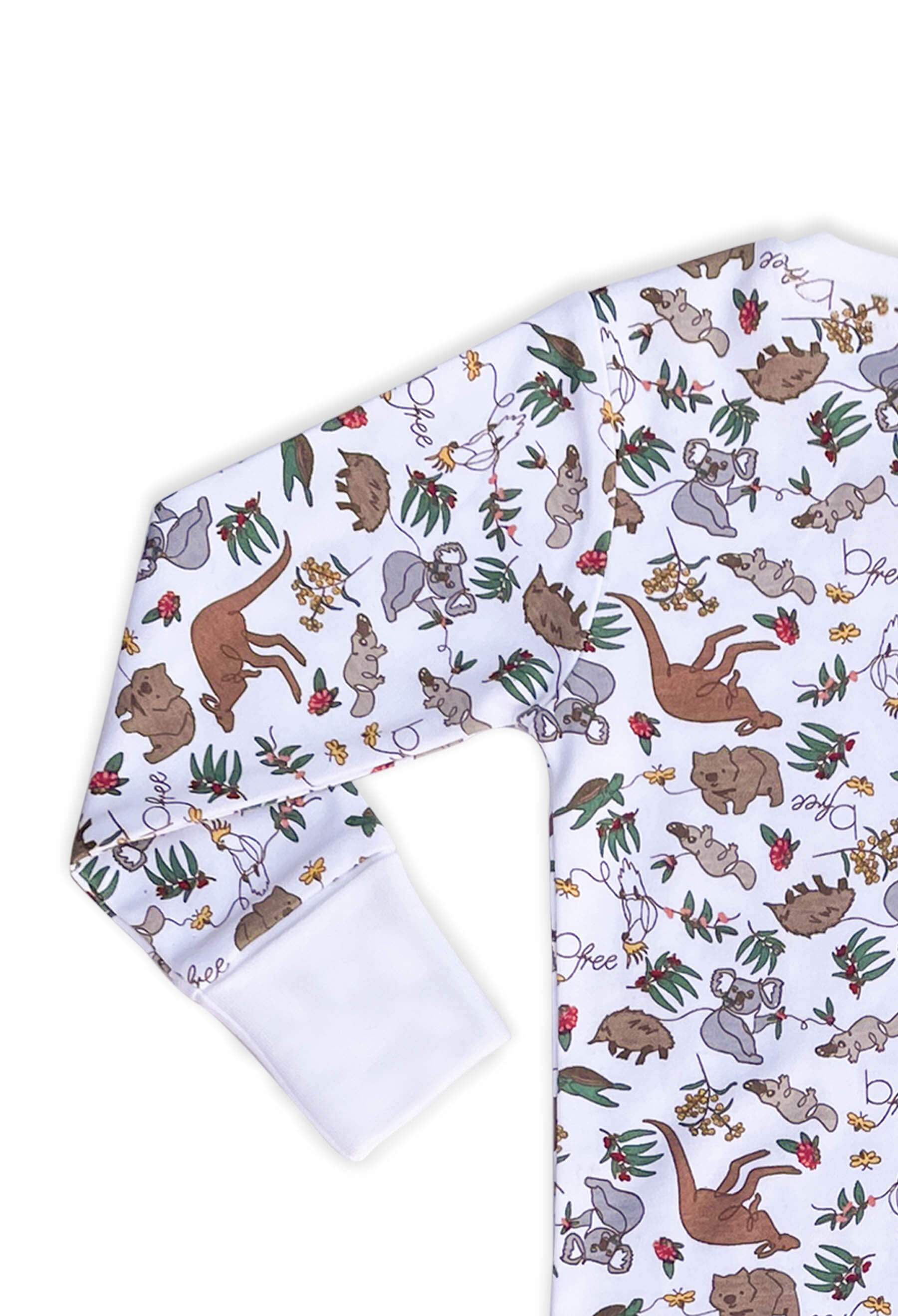2-Way Zip Baby Sleepsuit with Foldable Mitts - 100% Organic Cotton - Native Aussie Animals for wholesale on Faire3