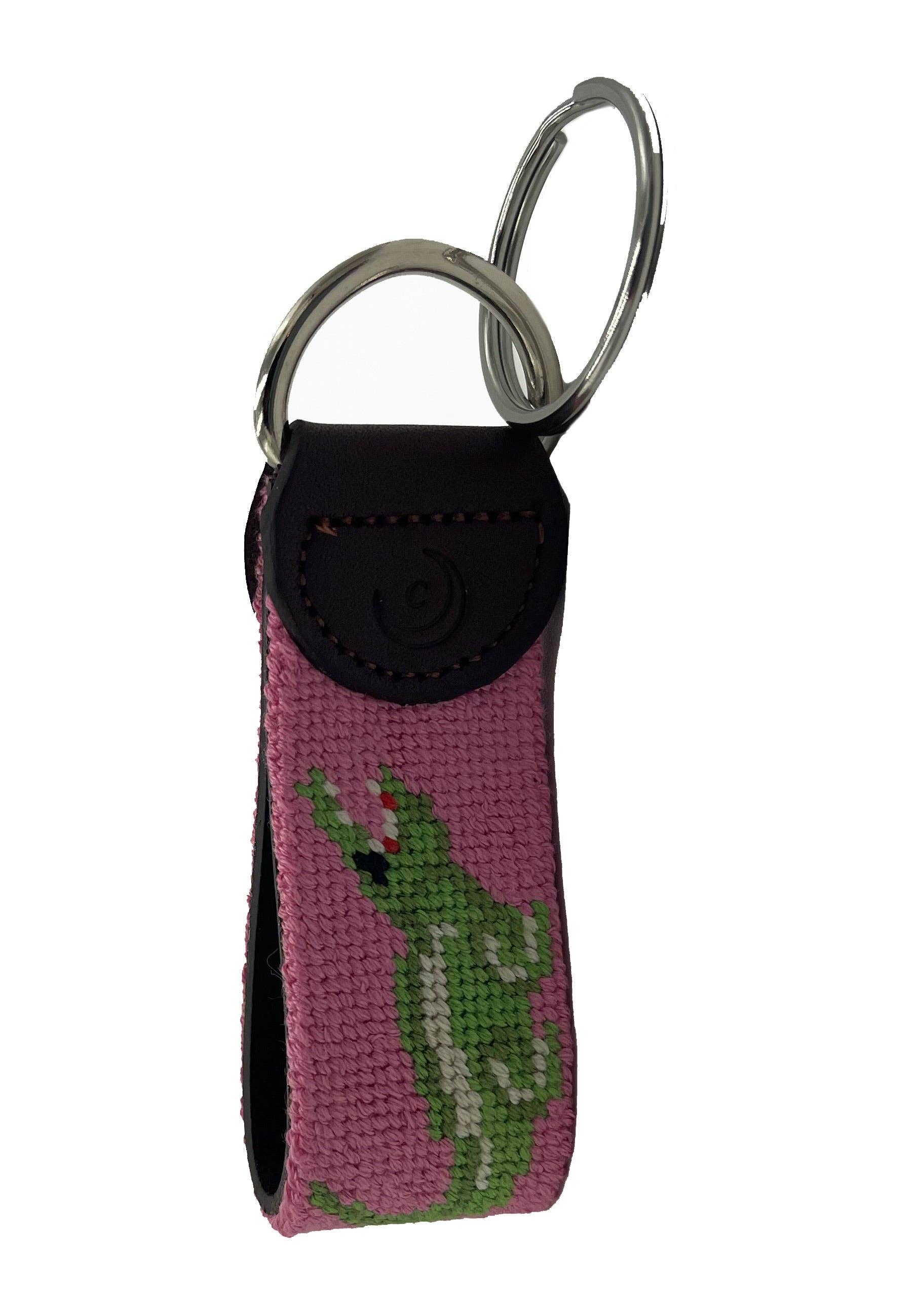 Charleston Belt - Wholesale Keychain - Unisex - Key Fob - Pink Alligator Hand-stitched Needlepoint1
