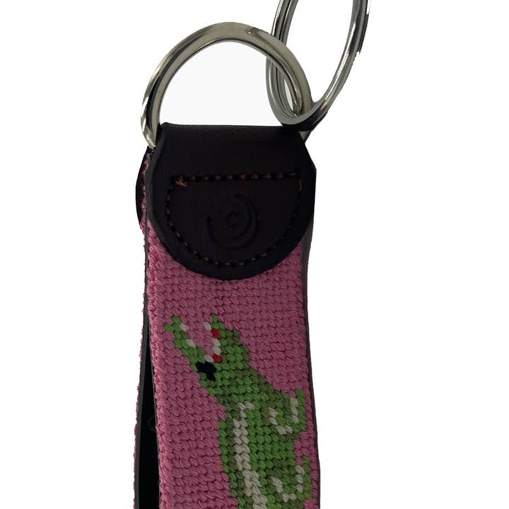 Charleston Belt – wholesale Keychain – Unisex – Key Fob - Pink Alligator Hand-stitched Needlepoint1