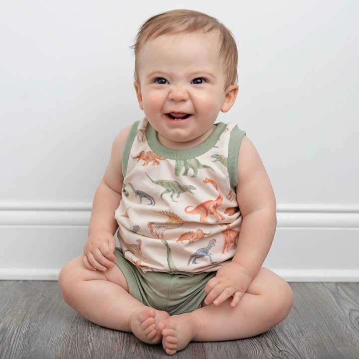 Débardeurs en coton biologique pour enfants avec dinosaures pour la vente par Baby Liebies