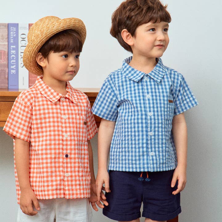 Troy Checkered Summer Vacation Short Sleeve Collared Shirt for wholesale by ToTo Heros