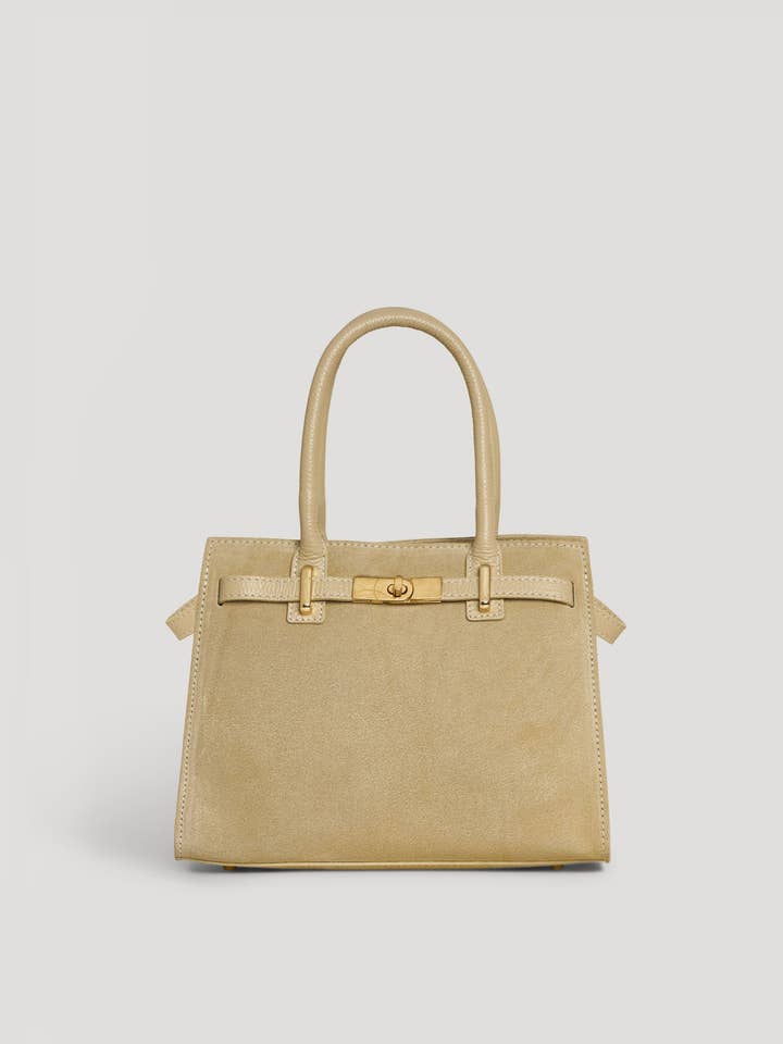 Sac Grace en daim taupe clair et cuir Togo pour la vente par Voemièn