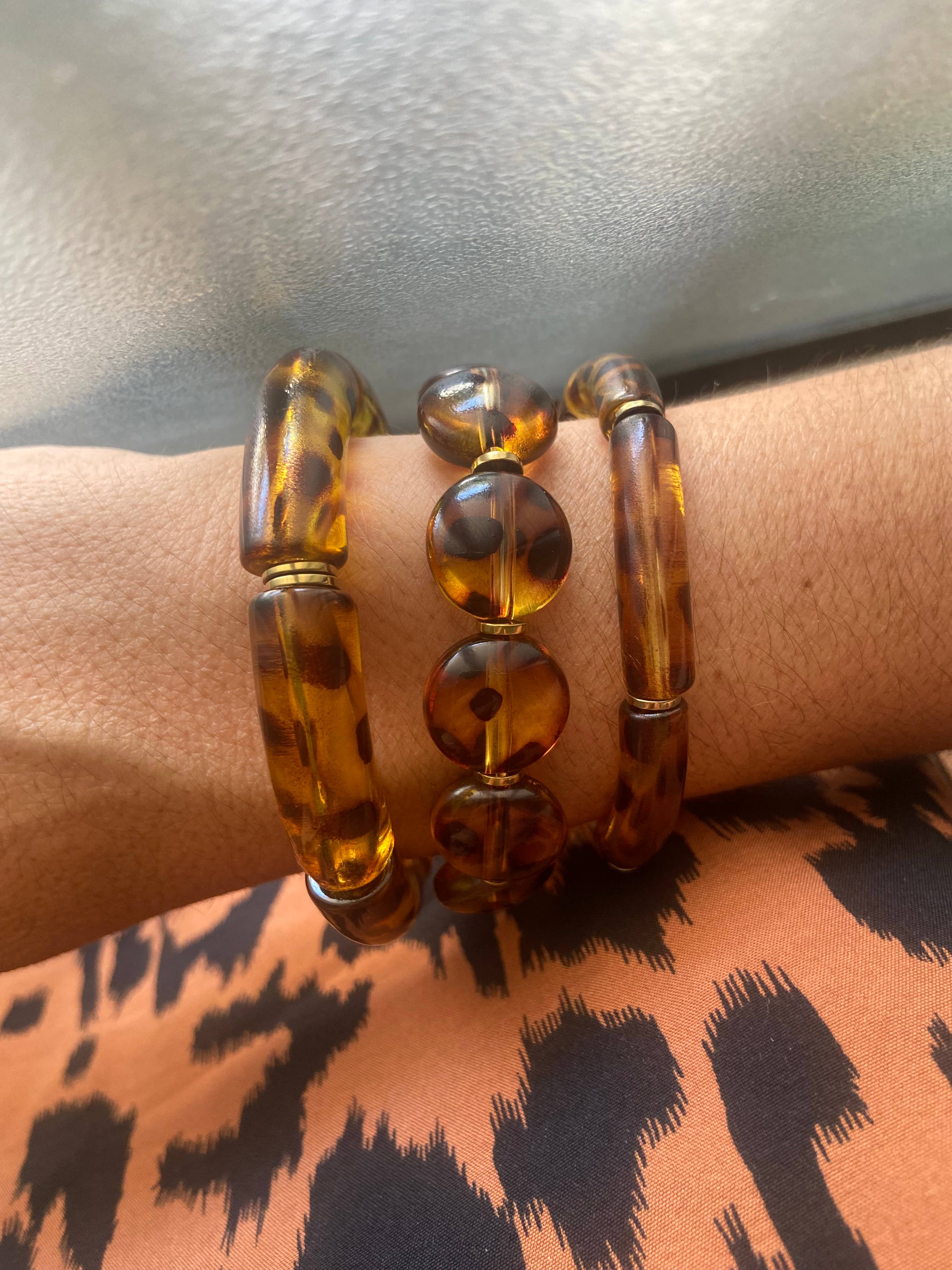 Misdi By Diane – Pulseira de missangas por atacado – Pulseira elástica com contas redondas de resina estampa onça1