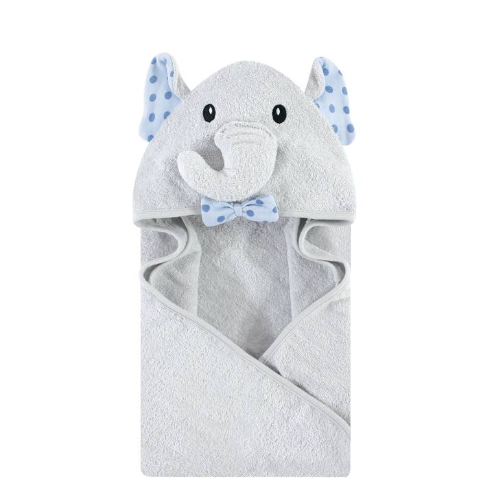 Hudson Baby Cotton Animal Face Hooded Towel, Blue Dots Gray for wholesale by BabyVision