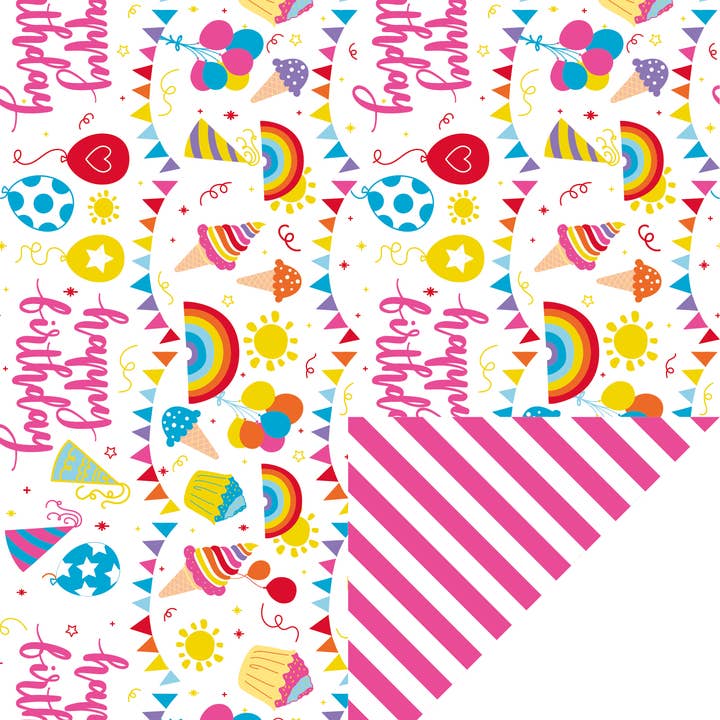 Reversible Wrapping Paper - Jumbo Roll Birthday Party Design for wholesale by Wrapaholic Gifts & Packing Company