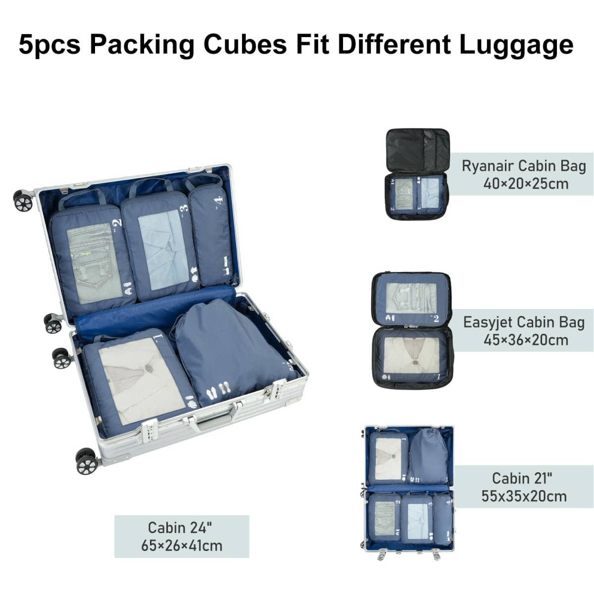 wandf - Wholesale Travel Set - 5 Set Compression Packing Cubes for Suitcases Organiser Bags30