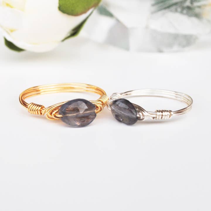 Iolite ring/wire wrapped gemstone ring stacking women ring for wholesale by Seaflowerjewelry
