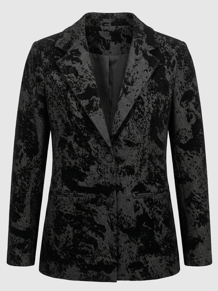 Mønstret Taljetilpasset Blazer, Sort for engroshandel hos JUSTE