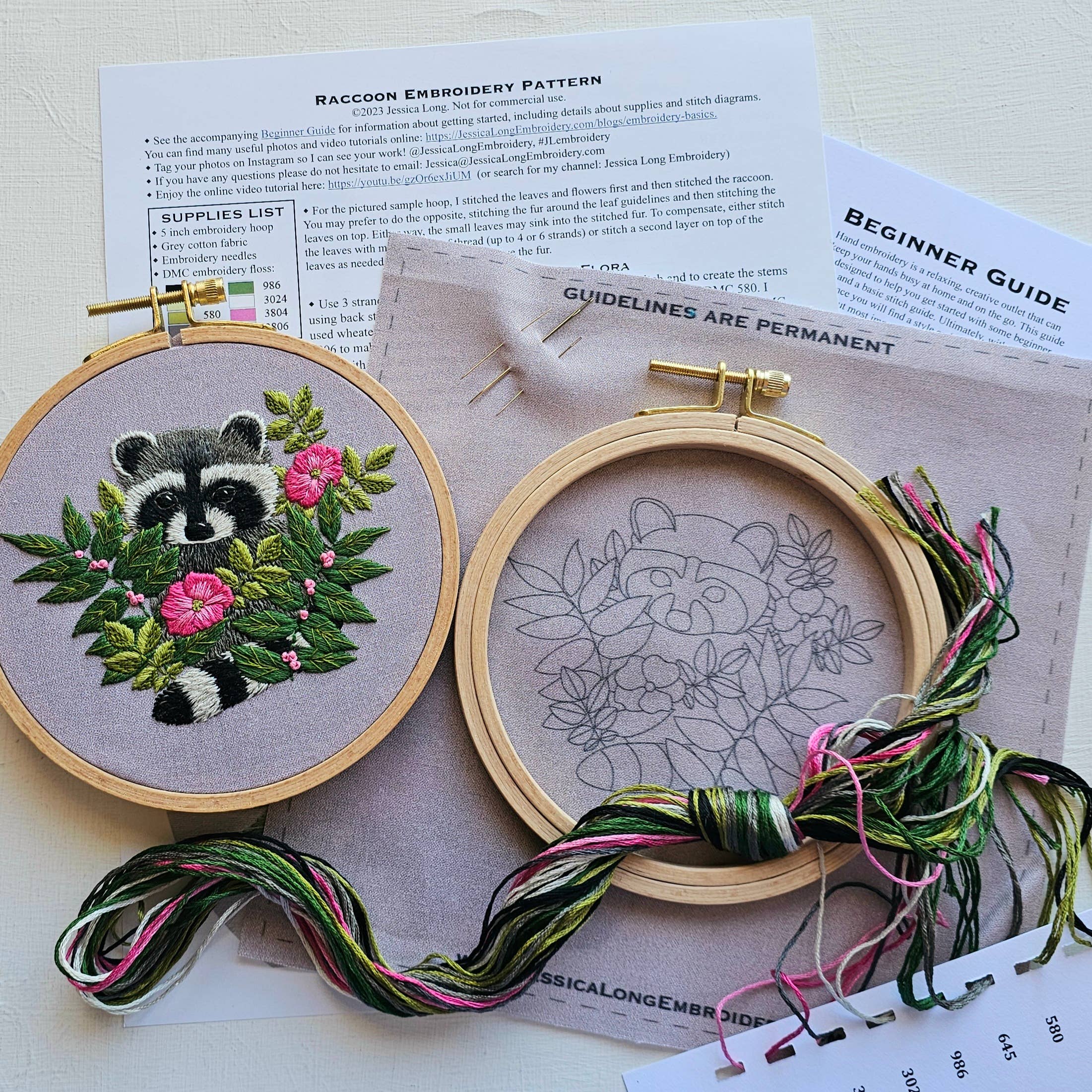 Jessica Long Embroidery - Wholesale Embroidery/Cross Stitch Supplies - Raccoon hand embroidery kit4