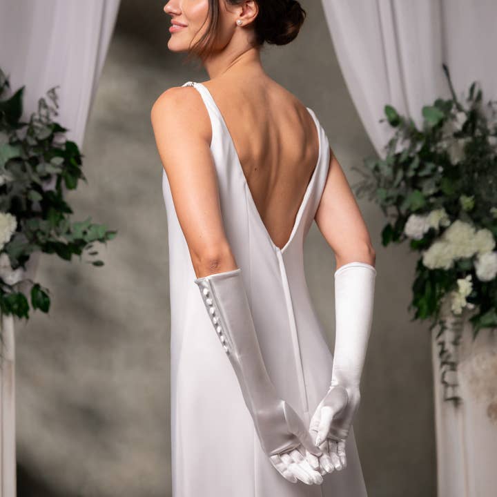 Phoebe | Bridal Satin Opera Glove for wholesale by Cornelia James
