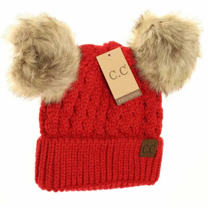 C.C Beanie - Wholesale Beanie - Women's - Cable Knit Double Pom Beanie HAT20552