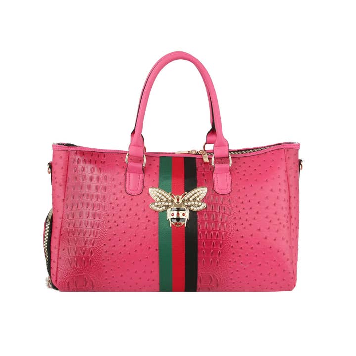 Croc Embossed Rhinestone Bee Weekender for wholesale by Handbag Express