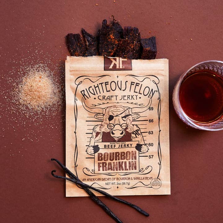Righteous Felon Craft Jerky - Wholesale Jerky - Bourbon Franklin Beef Jerky 2oz2