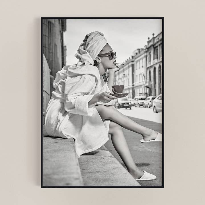 Retro morgonkaffe udda badrumsväggkonst för wholesale av Moonshine Prints