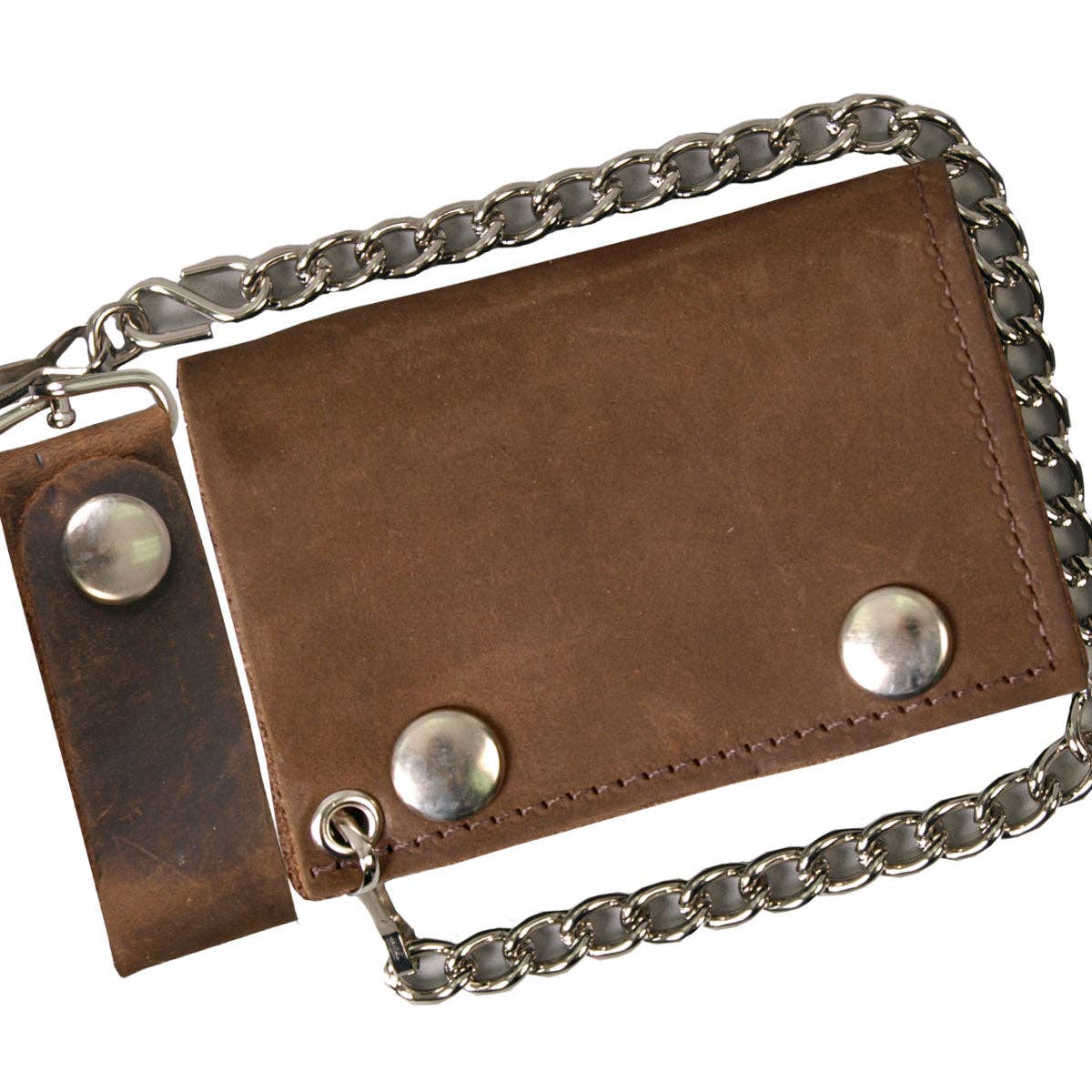 DBRN Hot Leathers WLC2010 Distressed Brown Tri-Fold Leather Wallet with Chain for wholesale on Faire1