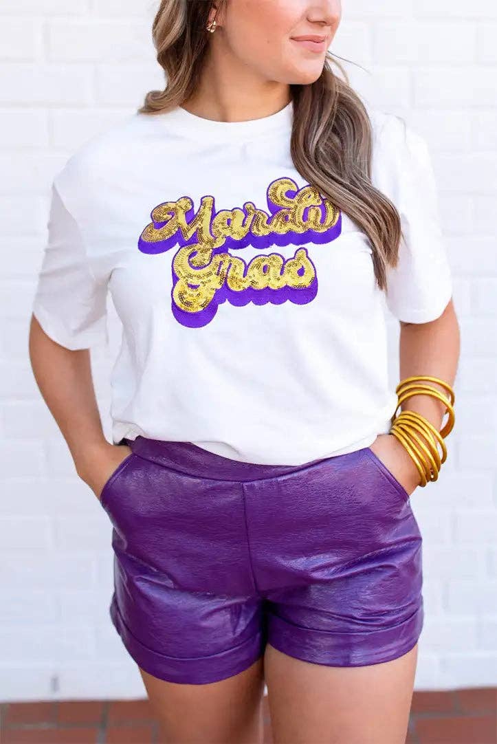 StyleGalX - Vente T-shirt – femme - t-shirt blanc à sequins pour Mardi Gras0