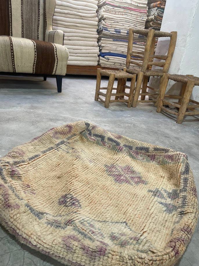 Vintage Colourful Pouf, wool, purple for wholesale by NOMAD BY LIV