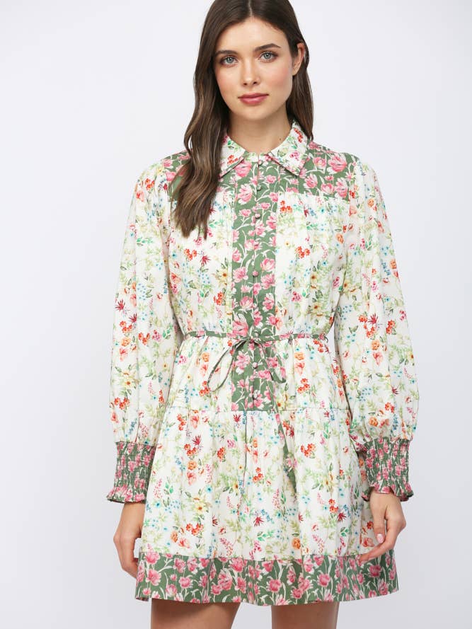 Overhemdjurk met bloemenprint, paneeldetail en strik FD32328 voor wholesale door FATE