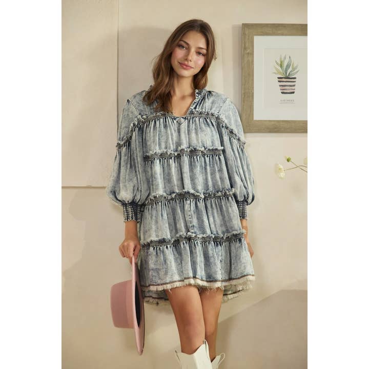 WASHED TIERED TENCEL SHORT DRESS for wholesale by Oli&Hali