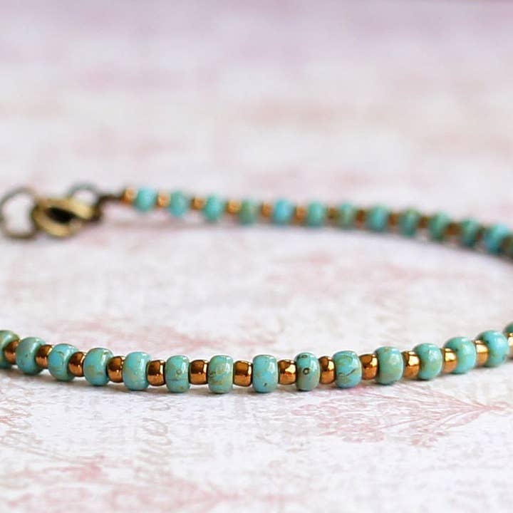 Turquoise Blue And Bronze Seed Bead Bracelet for wholesale by Sentimento