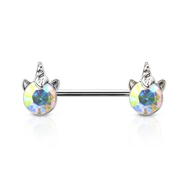 CRAVE BODY JEWELRY - Wholesale Nipple Ring - UNICORN ENDS 316L SURGICAL STEEL NIPPLE BAR