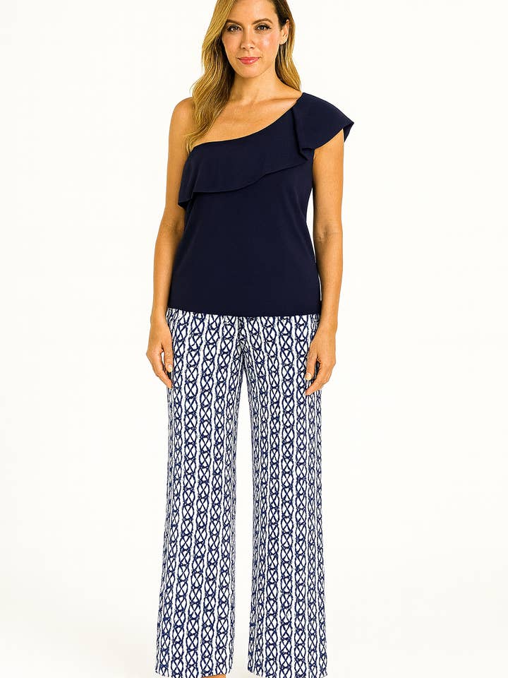 Palazzo-Hose Hergestellt in den USA Resort Frühling Blau Weiß Marineblau für den Großhandel von Patti Biggs