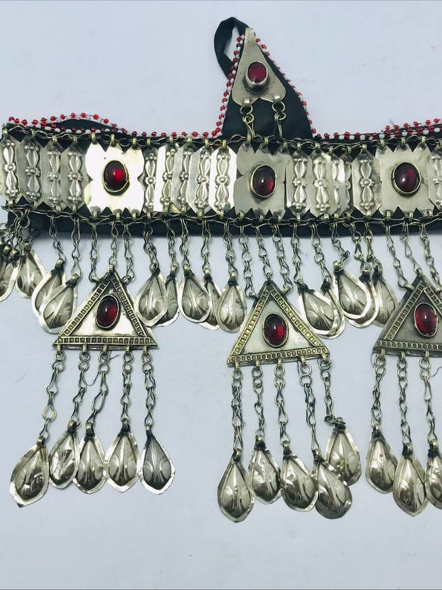 Pièce de tête vintage faite main Kuchi Turkman Matha Patti en argent pour la vente par vintarust