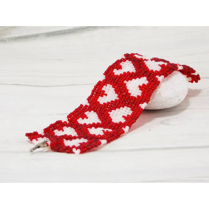 Heart Bracelet Love Jewelry Wide Bracelet Women Red Bracelet Boho Style Love Bracelet Red Heart Jewelry Heart Gift White Heart Red Jewelry for wholesale by Ninolia