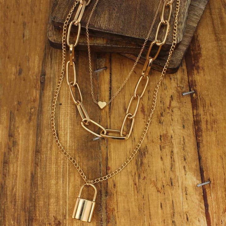 ZAD - Wholesale Pendant/Charm Necklace - Locked in Love Gold Layer Necklace