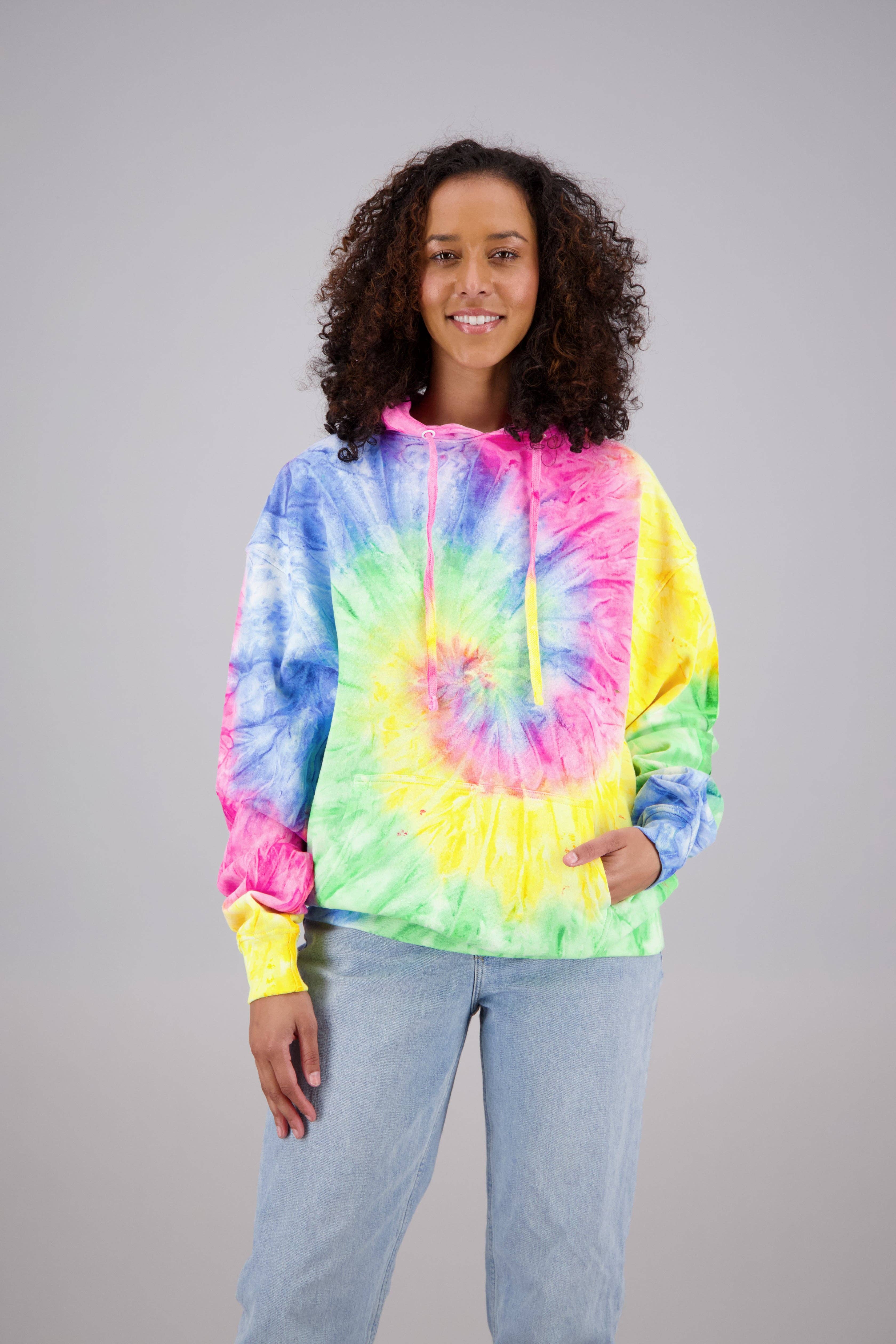 Tri Color Neon Adult's Tie-Dye Pullover Hoodie (2-XL) Cotton/Polyester Blend 9660 for wholesale on Faire1