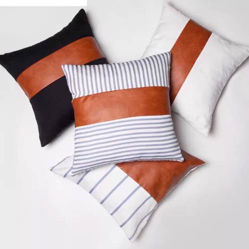 Delmar Decor - Vente Housse de coussin - Taie d'oreiller en coton et simili cuir 18x18 pouces