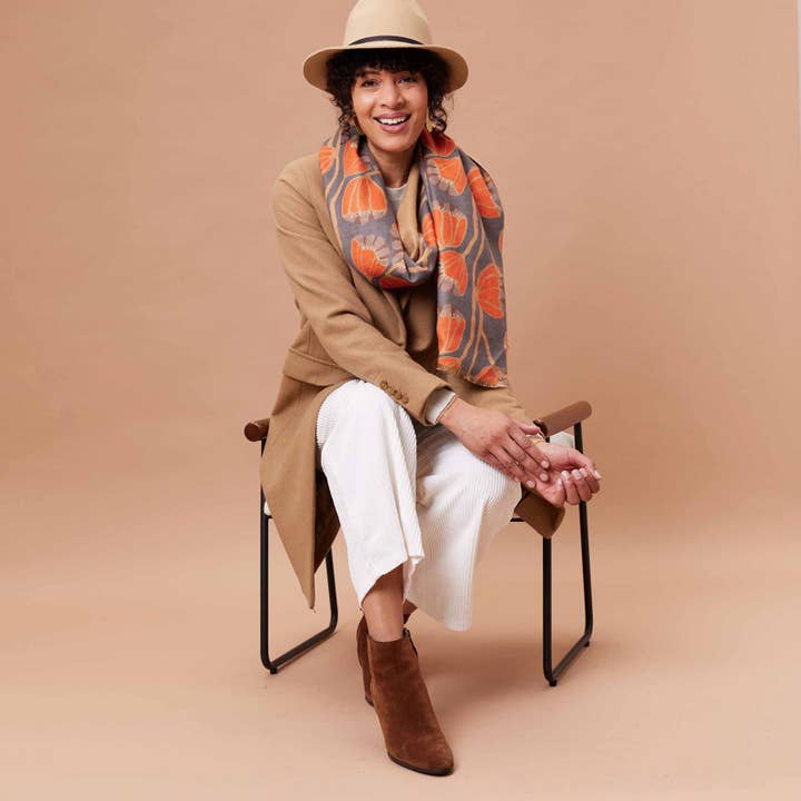 rockflowerpaper - Wholesale Scarf - Women's - MODERN TULIP ORANGE Reversible Wrap Scarf