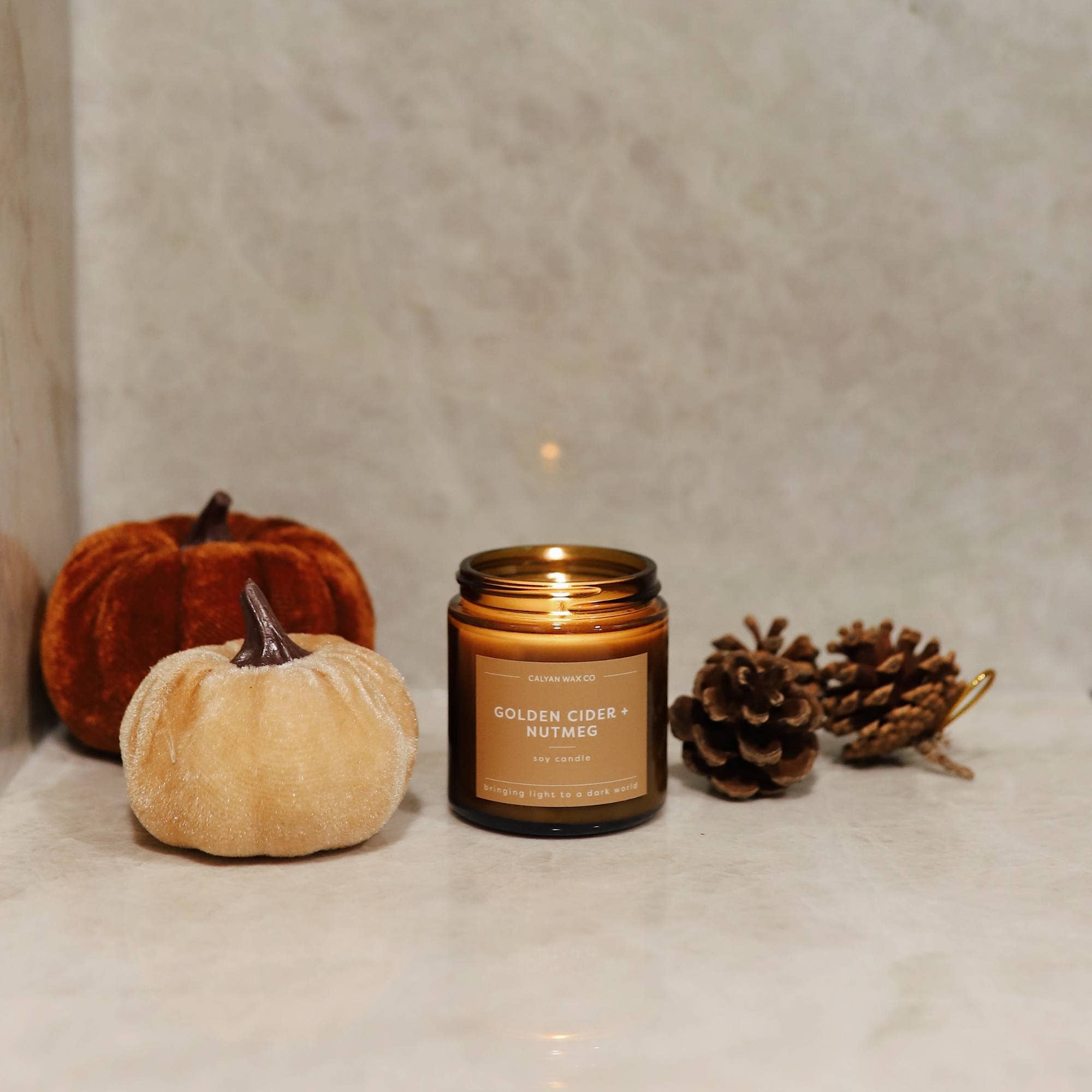 Calyan Wax Co. - Wholesale Pot/gevulde kaars - Gouden Cider + Nootmuskaat - Mini Amber Pot Soja Kaars2