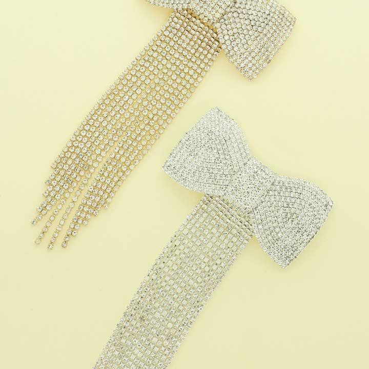 Jeweled Long Tail Bow Barrette Hair Clip for wholesale by SP Sophia Collection